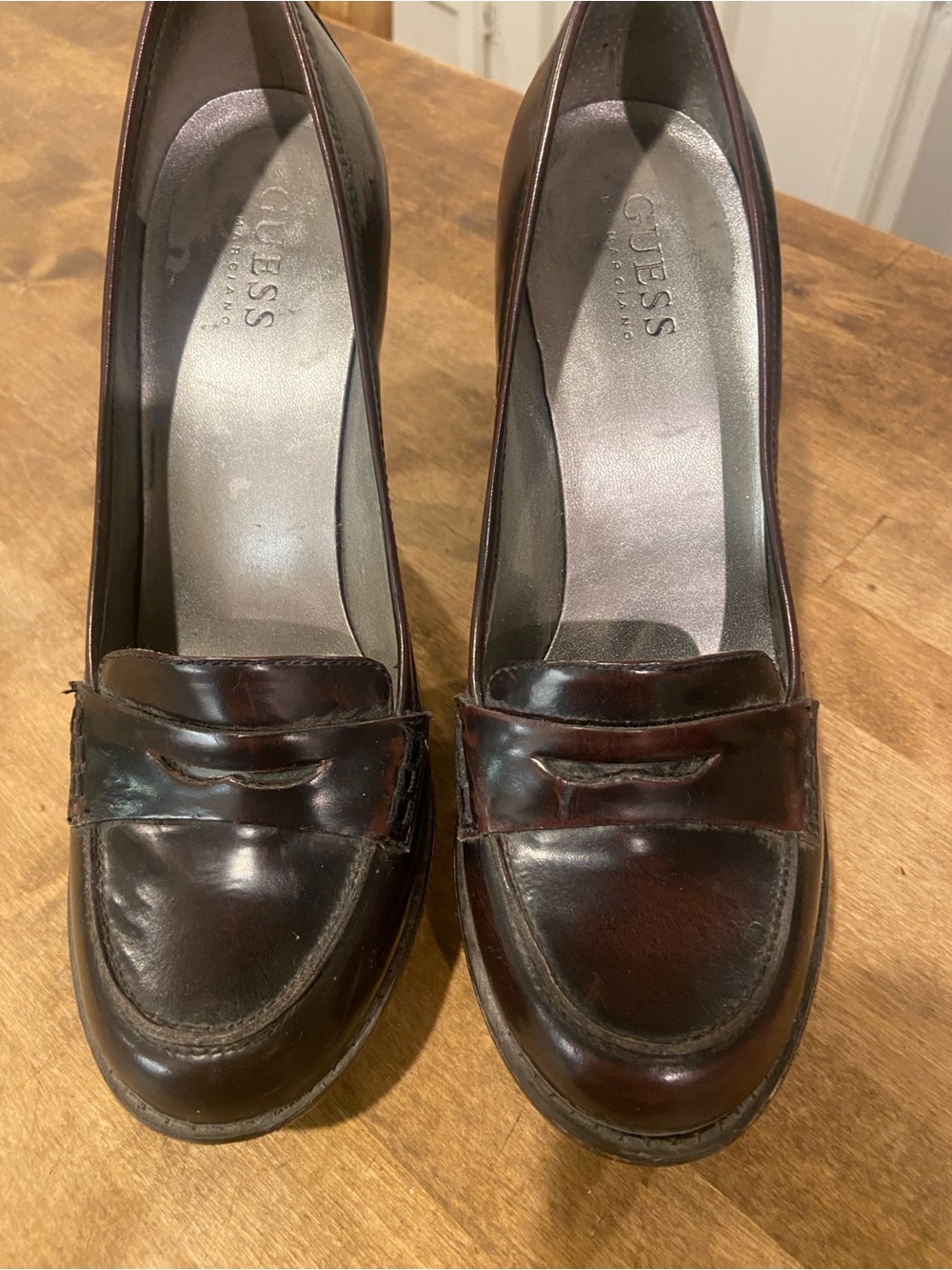 GUESS Women's Burgundy Platform Penny Loafers